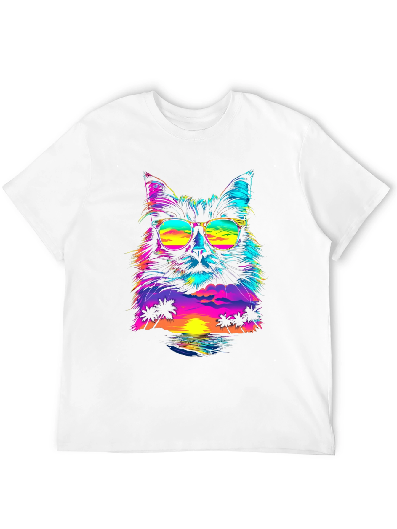 Black Retro Sunset Cat T-Shirt - Vibrant Graphic Tee view 12
