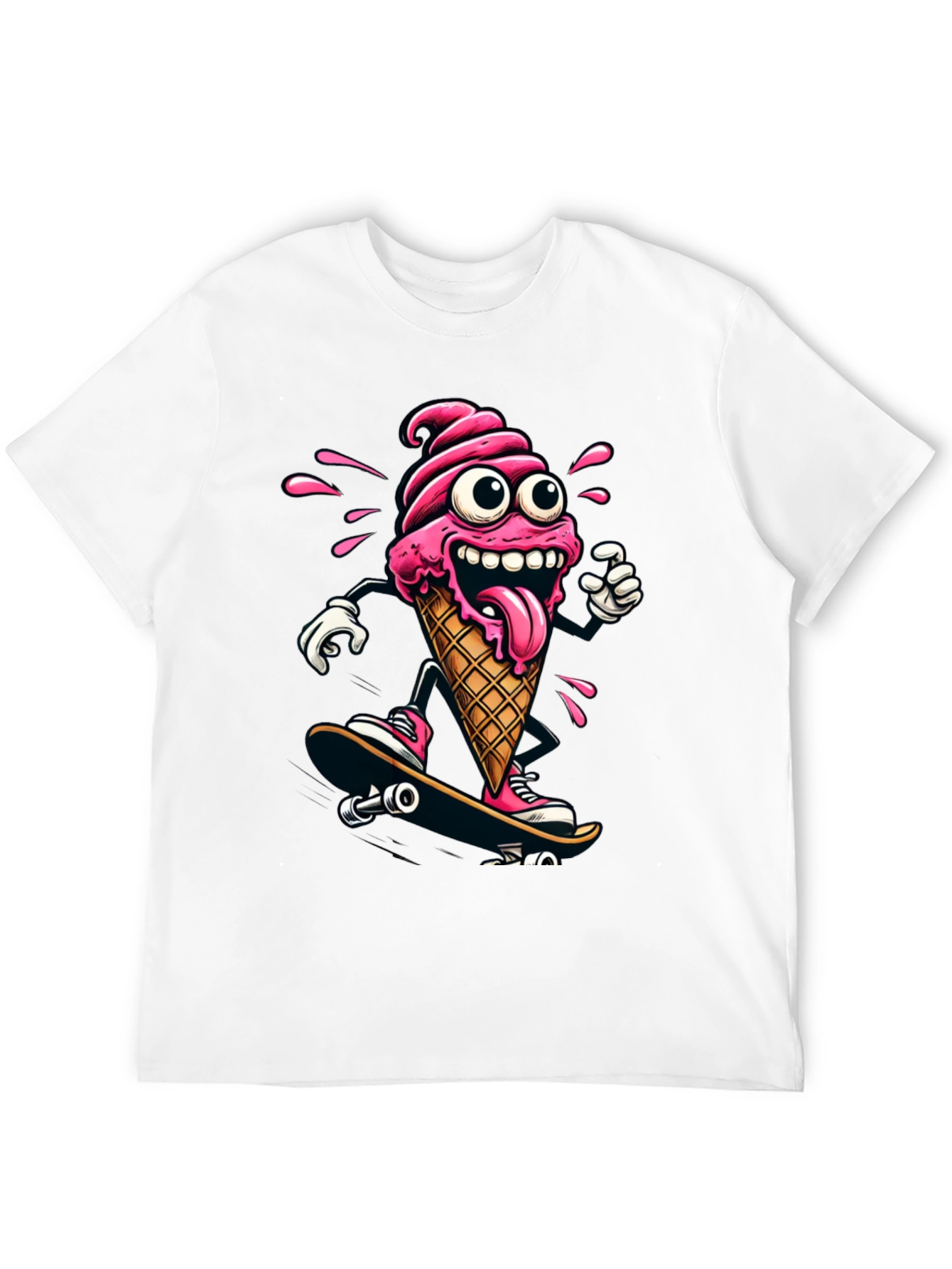 Black Skateboarding Ice Cream T-Shirt - Funny Cartoon Tee view 12