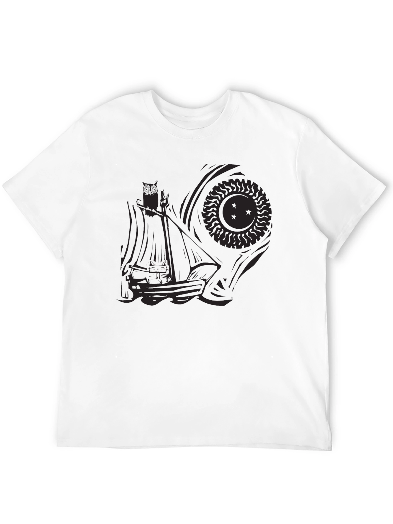 Black Men's Black Graphic Tee - Ship and Sun Design view 12