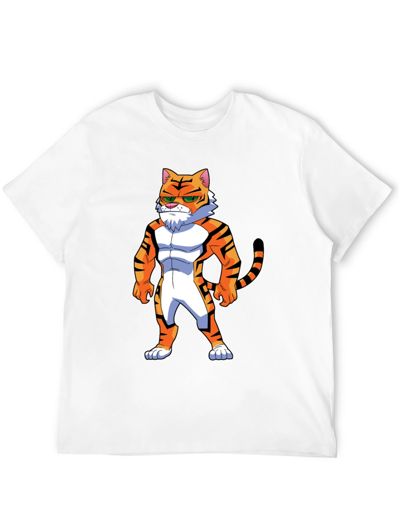 Black Men's Black T-Shirt with Cartoon Tiger Graphic view 12