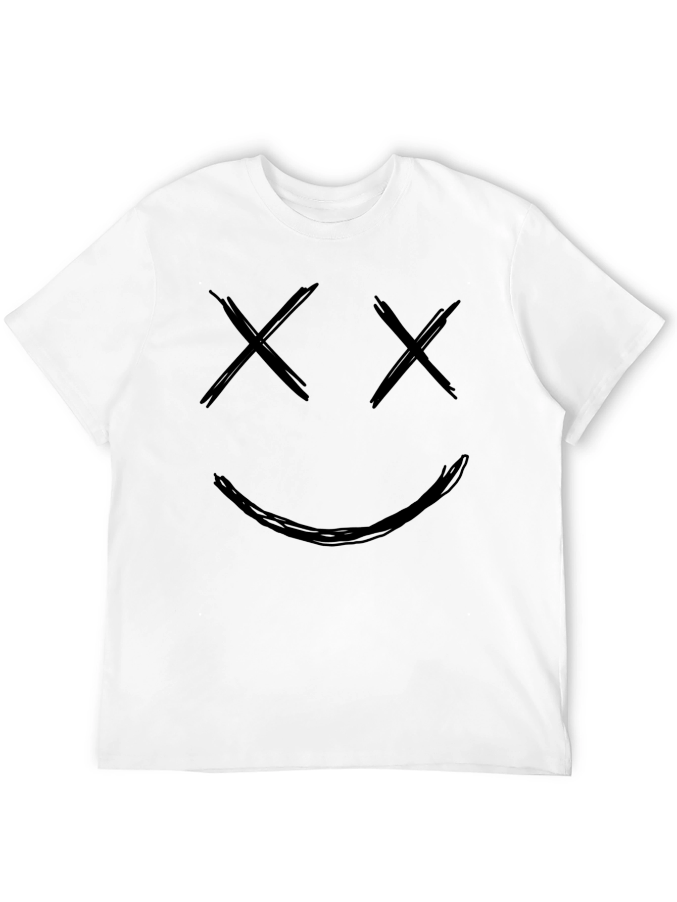 Black Smiley Face Graphic Tee - Black Crew Neck Cotton T-Shirt view 12