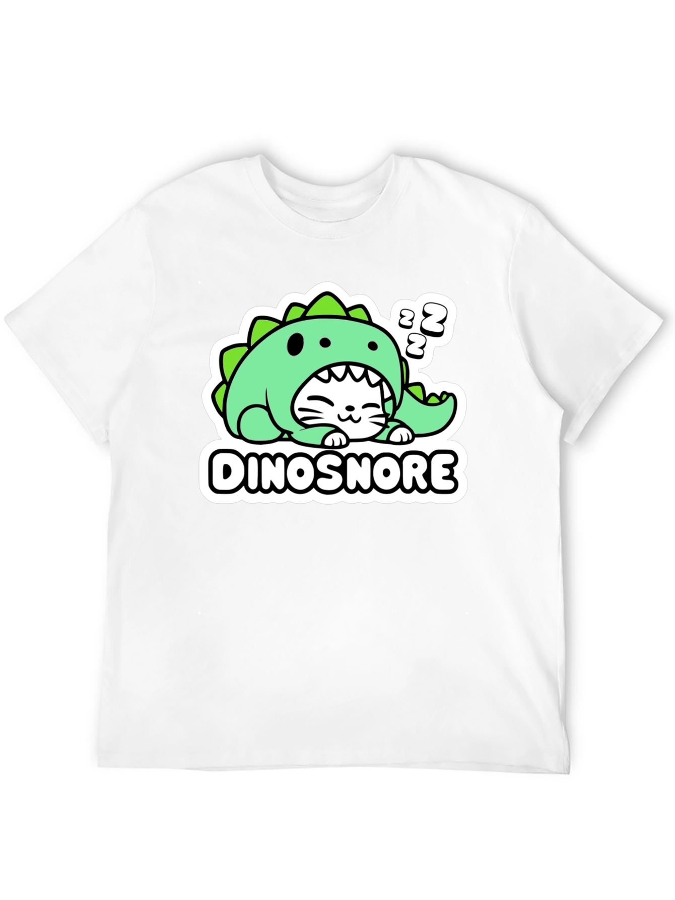 Black Dinosnore Cat T-Shirt - Funny Sleeping Dinosaur Tee view 12