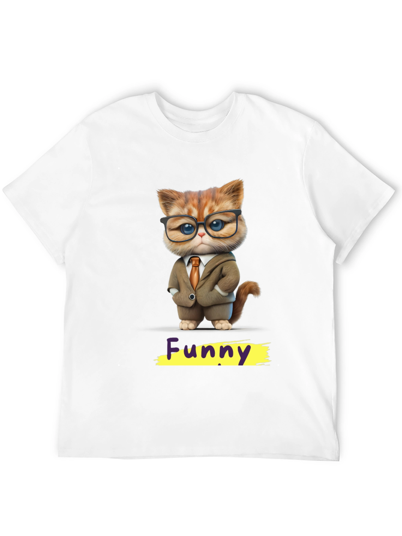Black Funny Cat in Suit Graphic Tee view 12