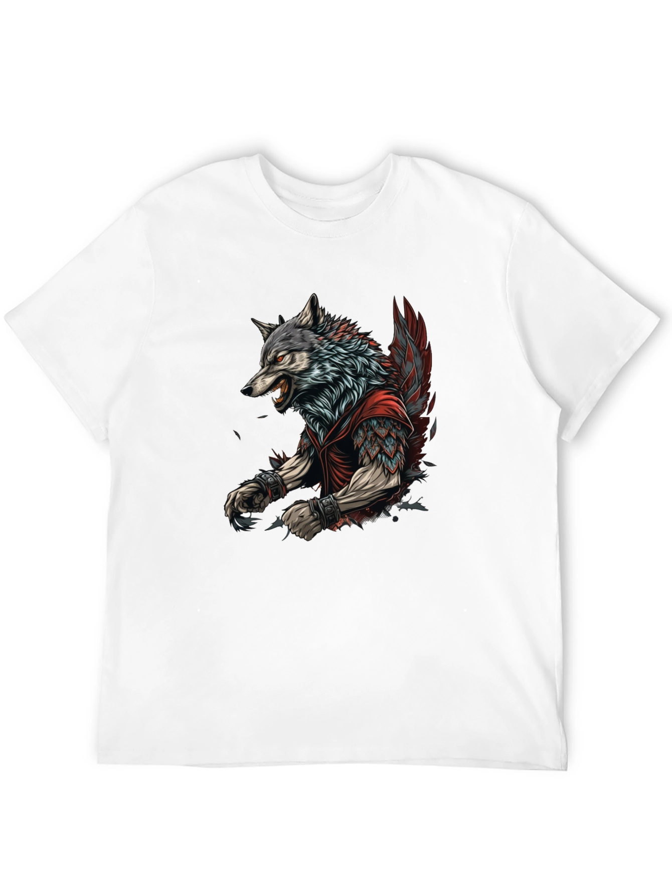 Black Wolf Warrior Graphic Print Black T-Shirt view 12