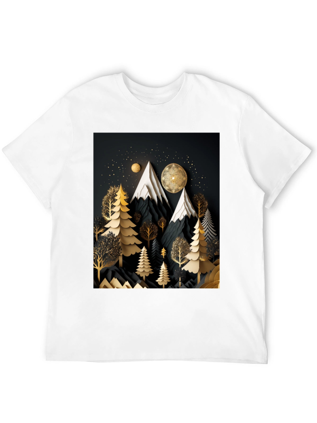 Black Elegant Mountain Forest T-Shirt view 12