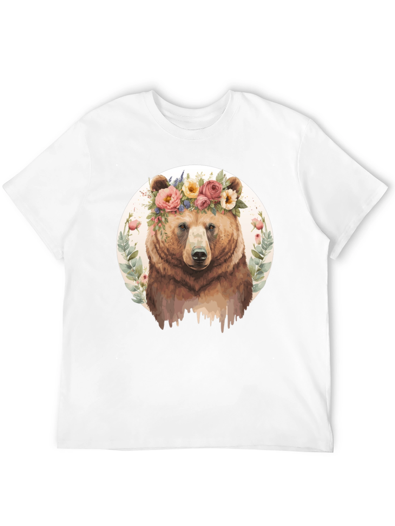 Black Floral Bear Graphic Tee - Men's Black T-Shirt view 12