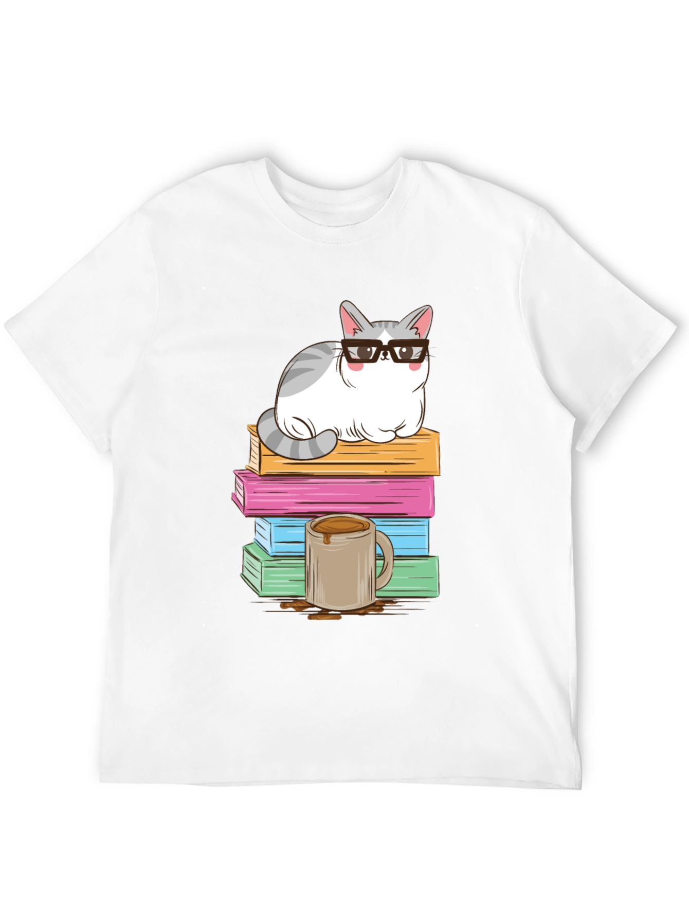 Black Cat with Glasses on Books T-Shirt view 12