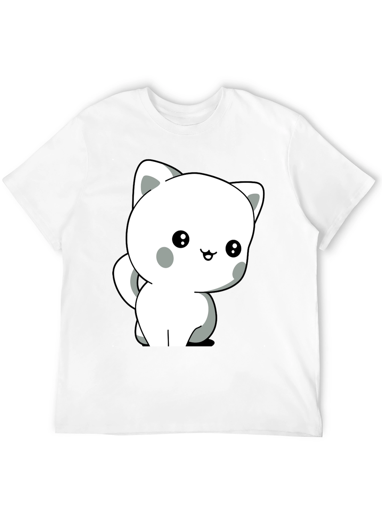 Black Cute Cartoon Cat Graphic Tee - Unisex Soft Cotton T-Shirt view 12