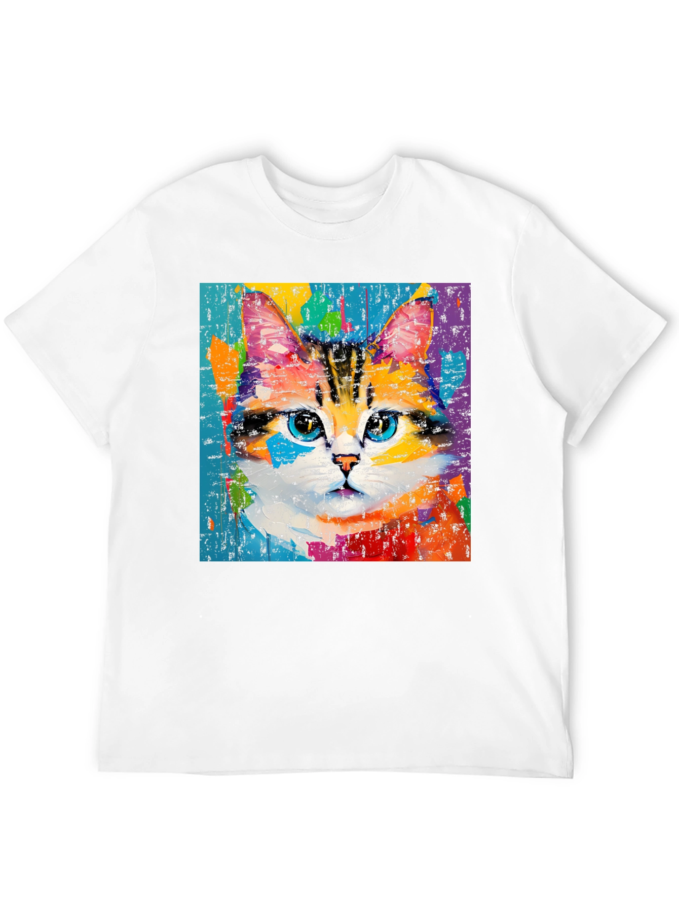 Black Colorful Cat Art T-Shirt view 12