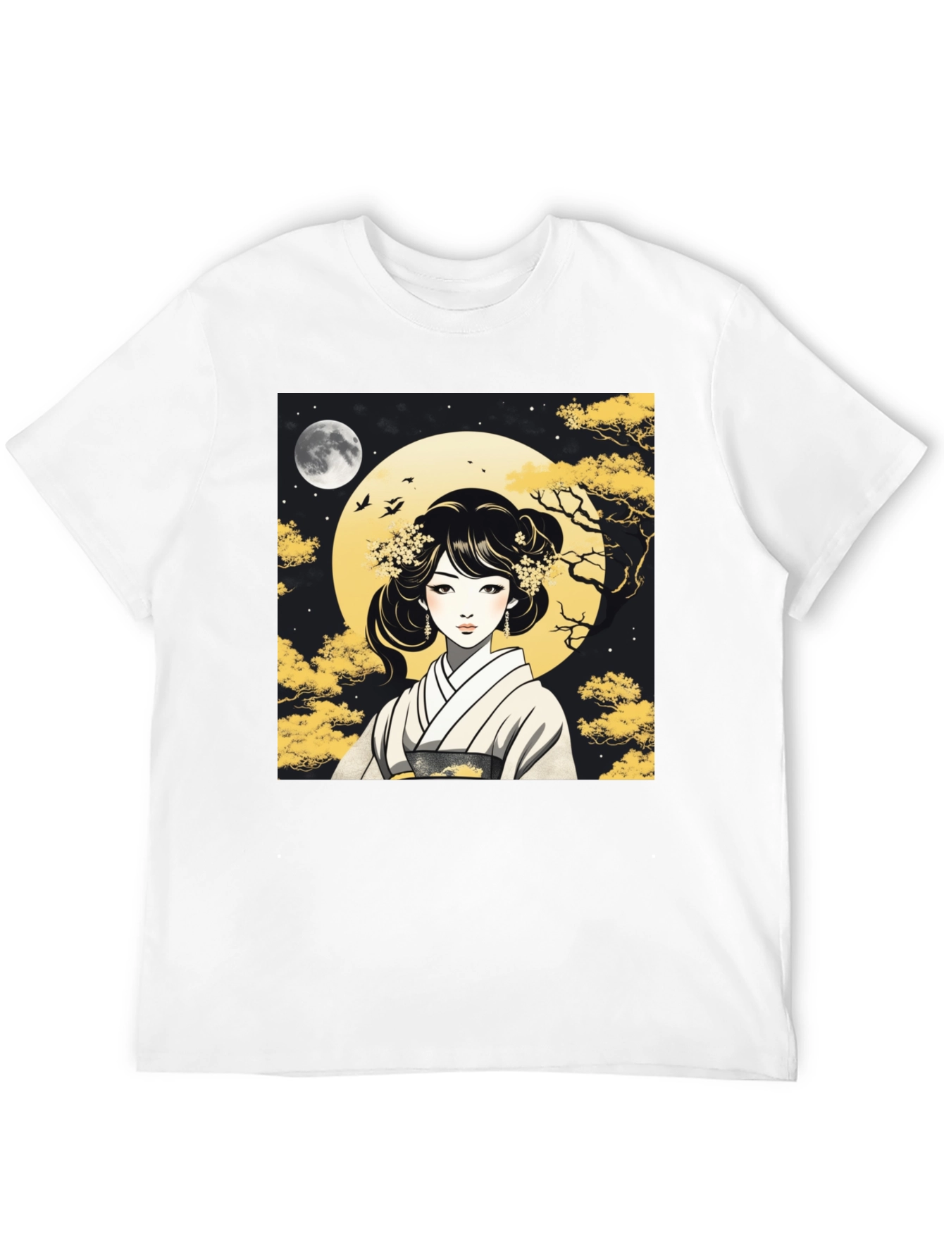 Black Asian Woman T-Shirt - Moonlit Kimono Design view 12