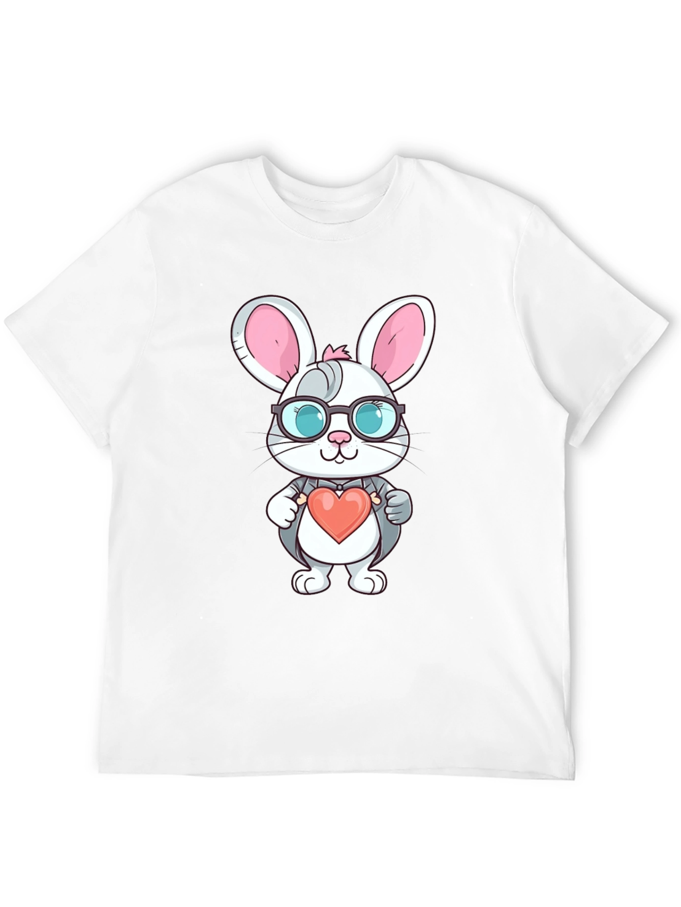 Cute Bunny Heart Valentine's Black T-Shirt - 12