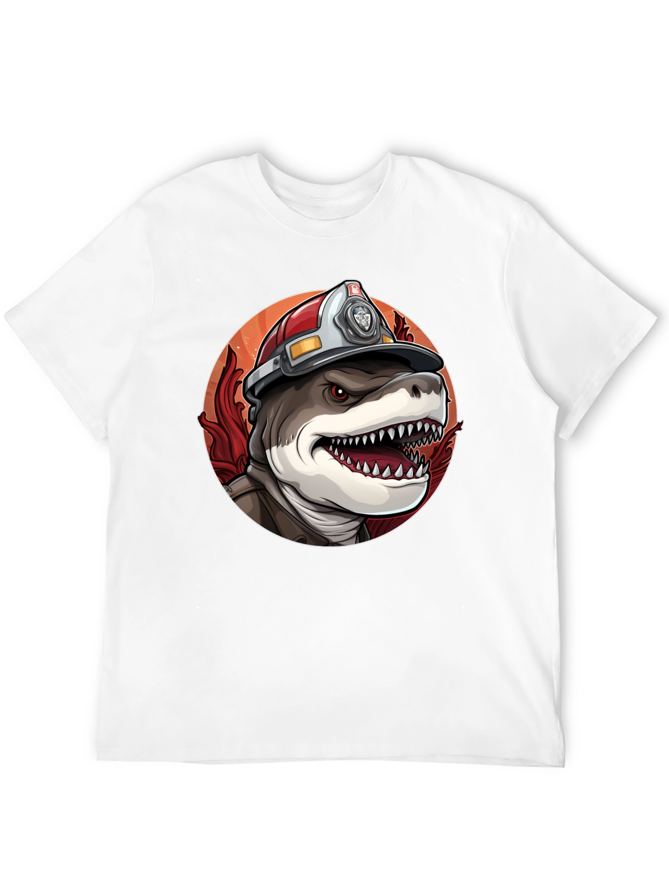 Black Firefighter Shark T-Shirt - Quirky Graphic Tee view 12