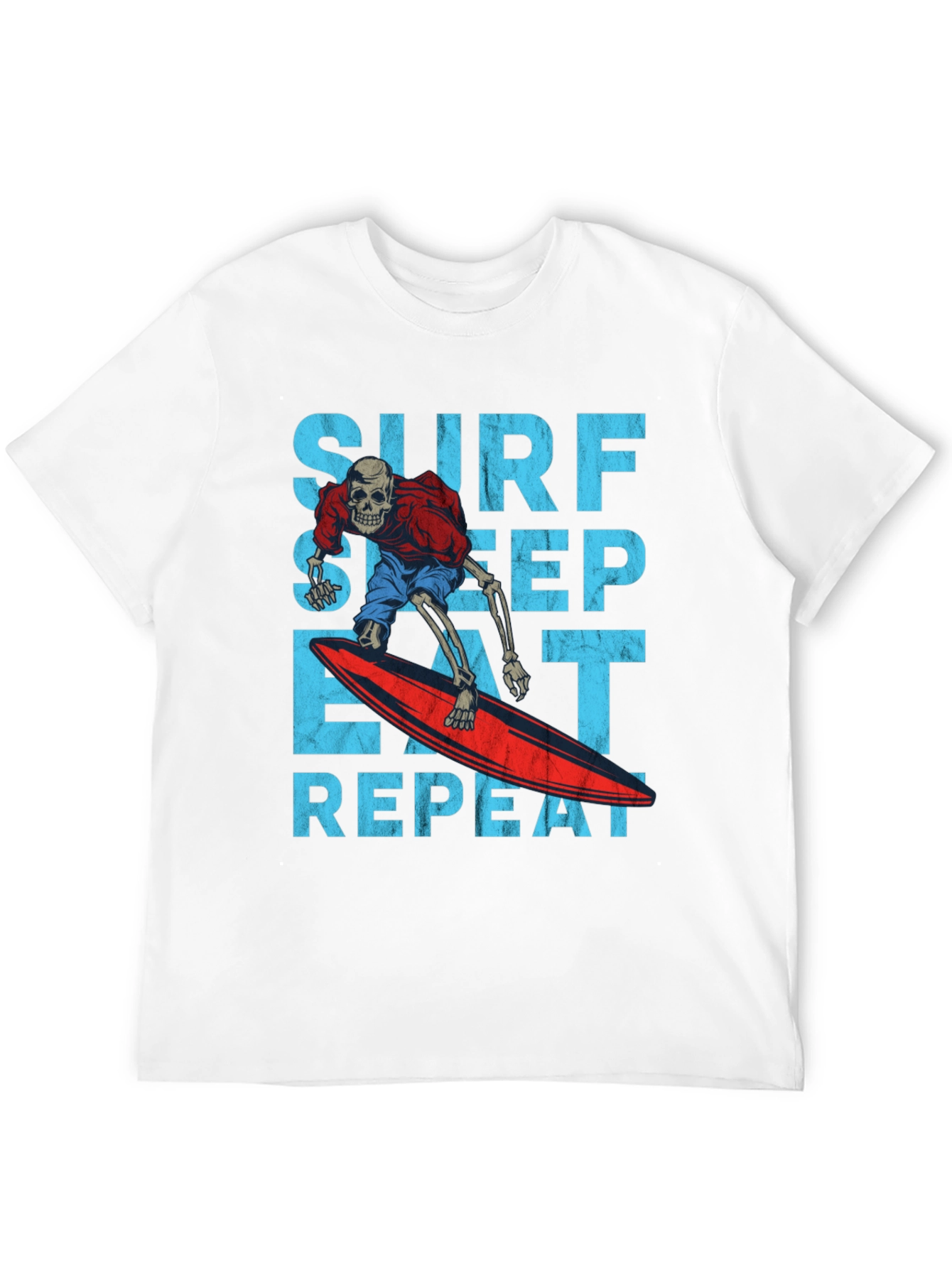 Black Surf Sleep Eat Repeat Skeleton Surfer Graphic Tee view 12