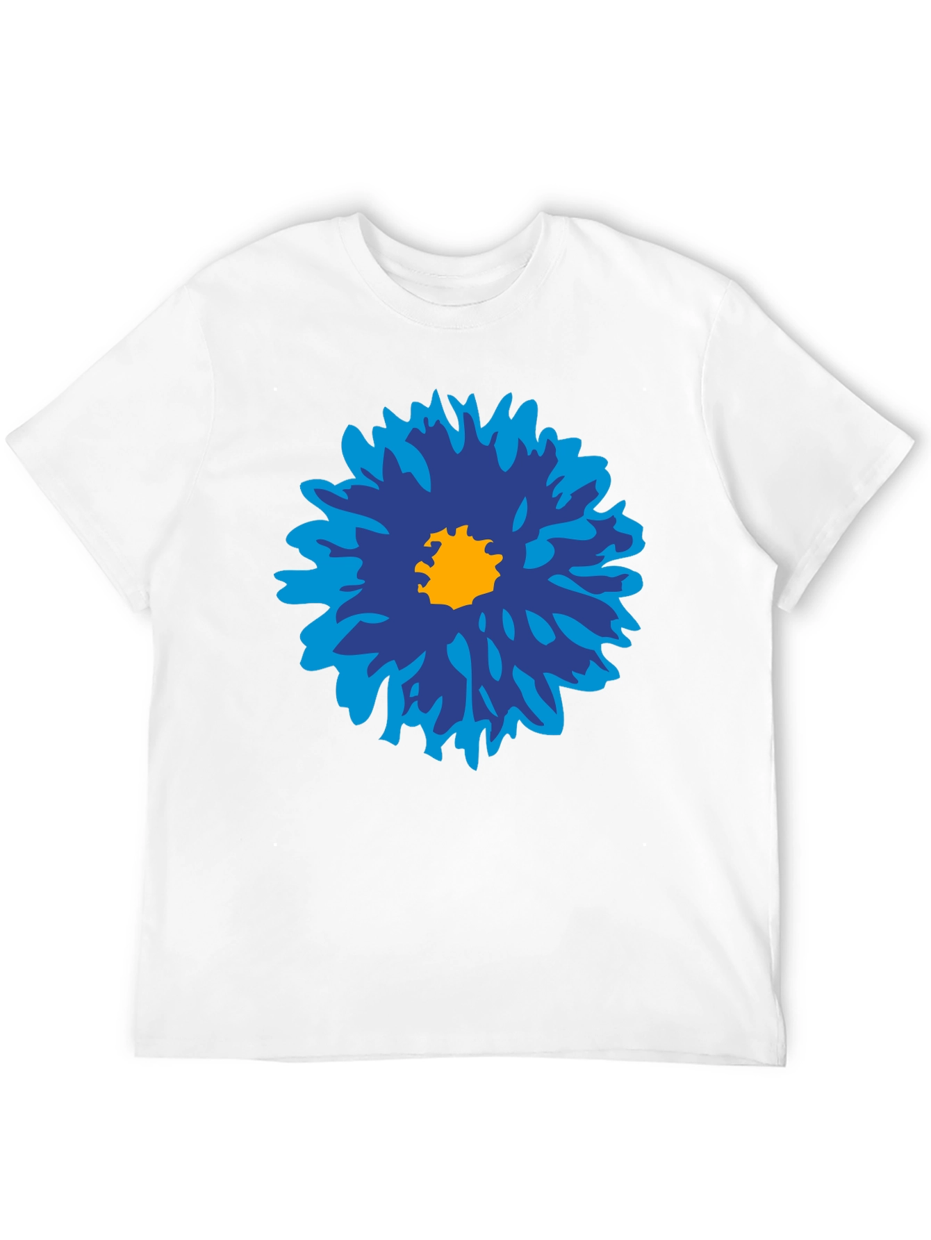 Black Blue Flower Graphic Tee - Men's Black Cotton T-Shirt view 12