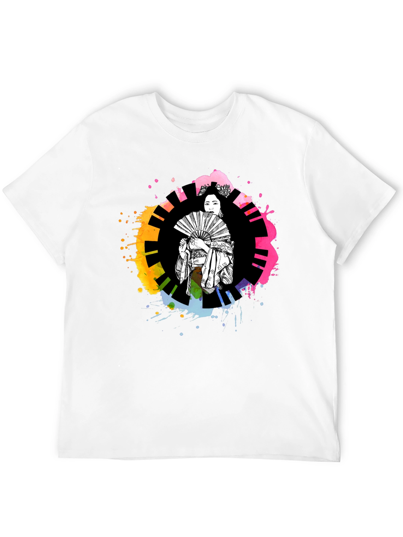 Black Geisha Art T-Shirt - Colorful Piano Design view 12