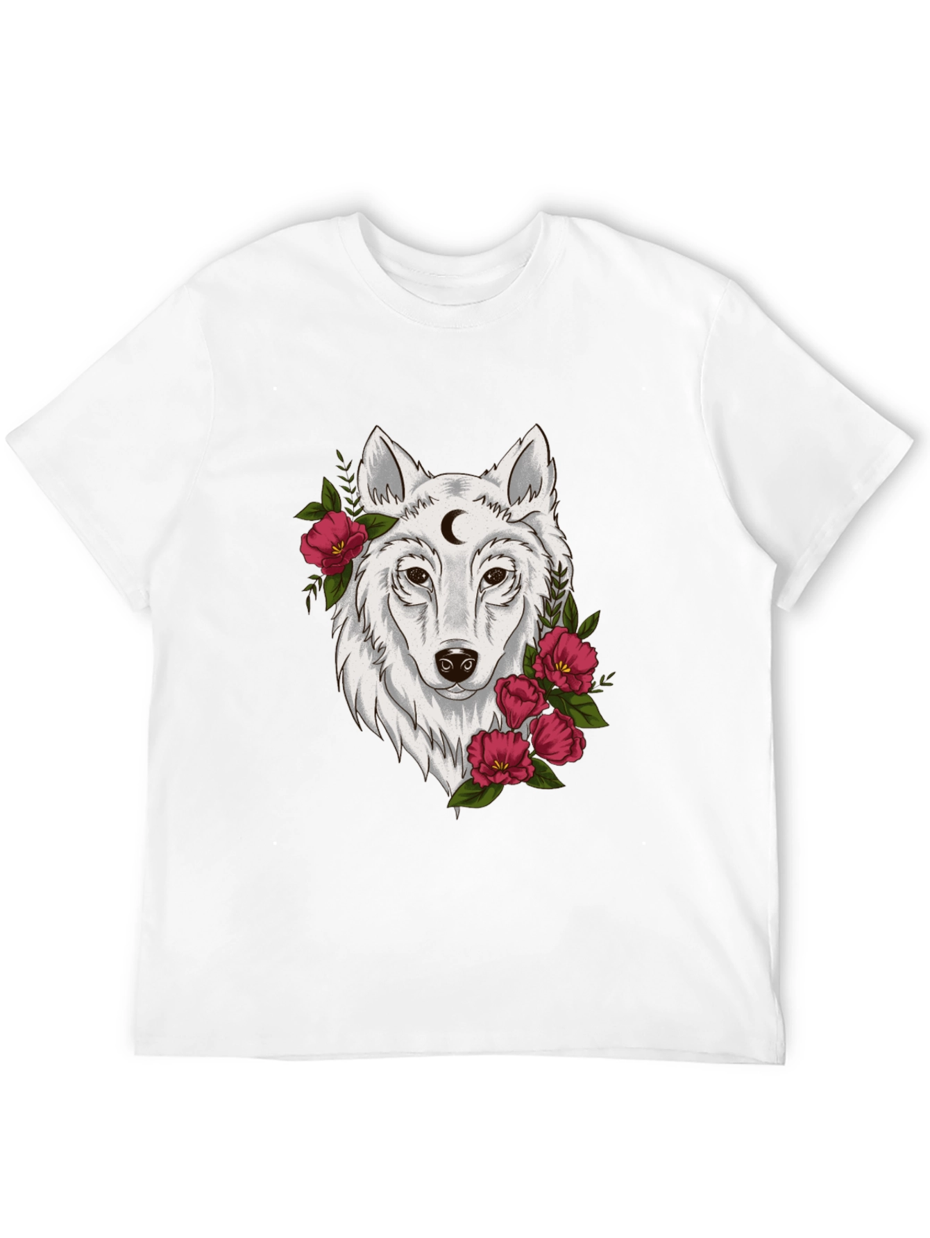 Black Wolf Moon & Flower Graphic T-Shirt - Mens view 12
