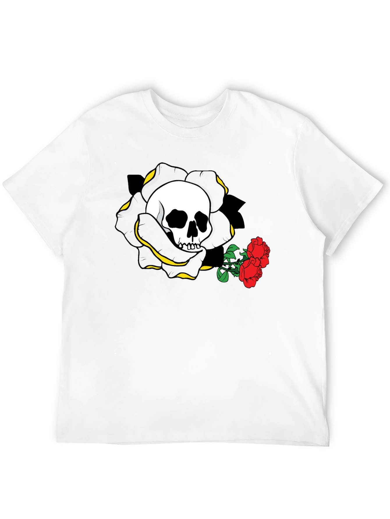 Skull and Roses Graphic Tee - Black Cotton Casual Shirt - 12