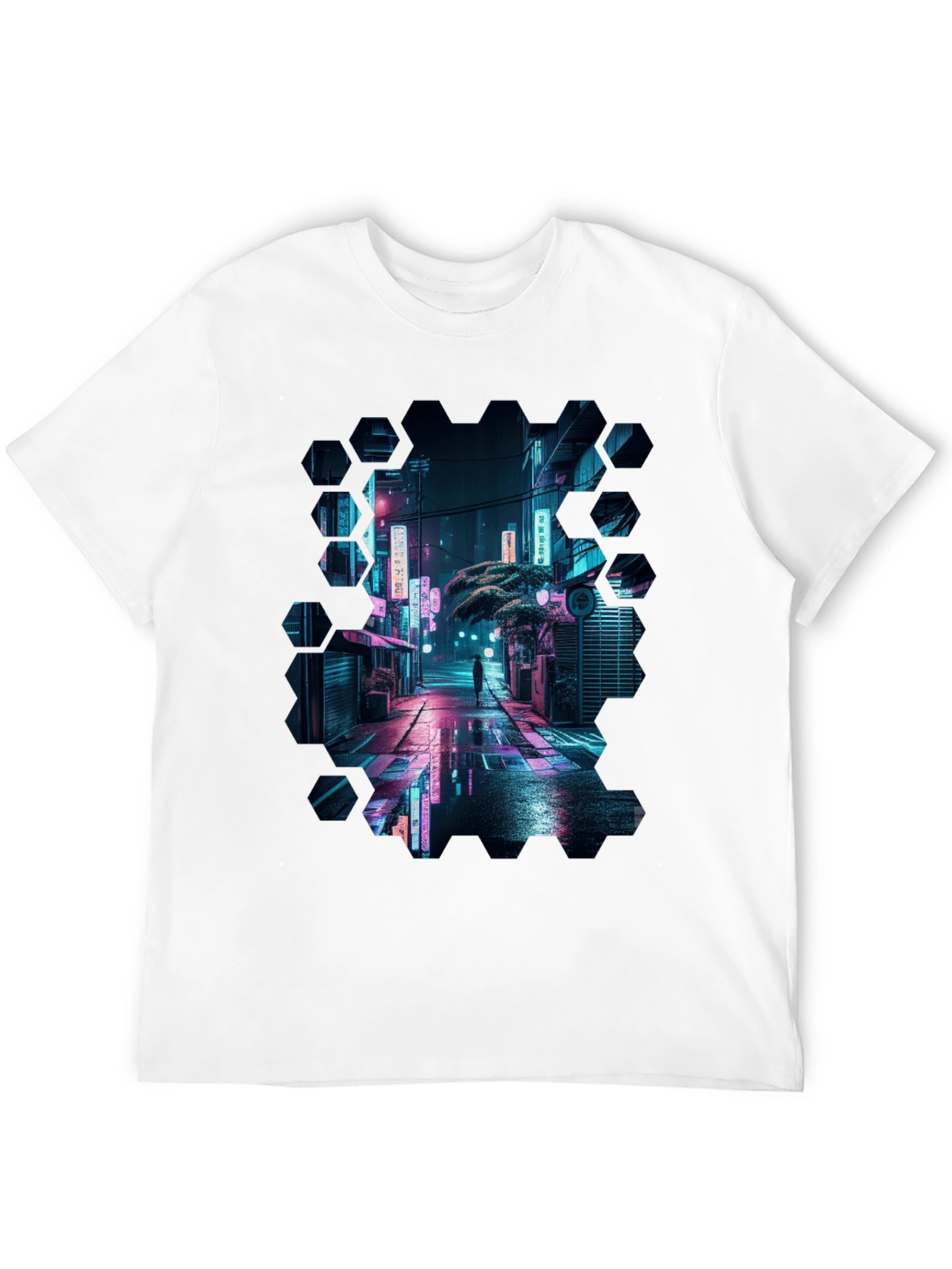 Black Cyberpunk Cityscape Black T-Shirt view 12
