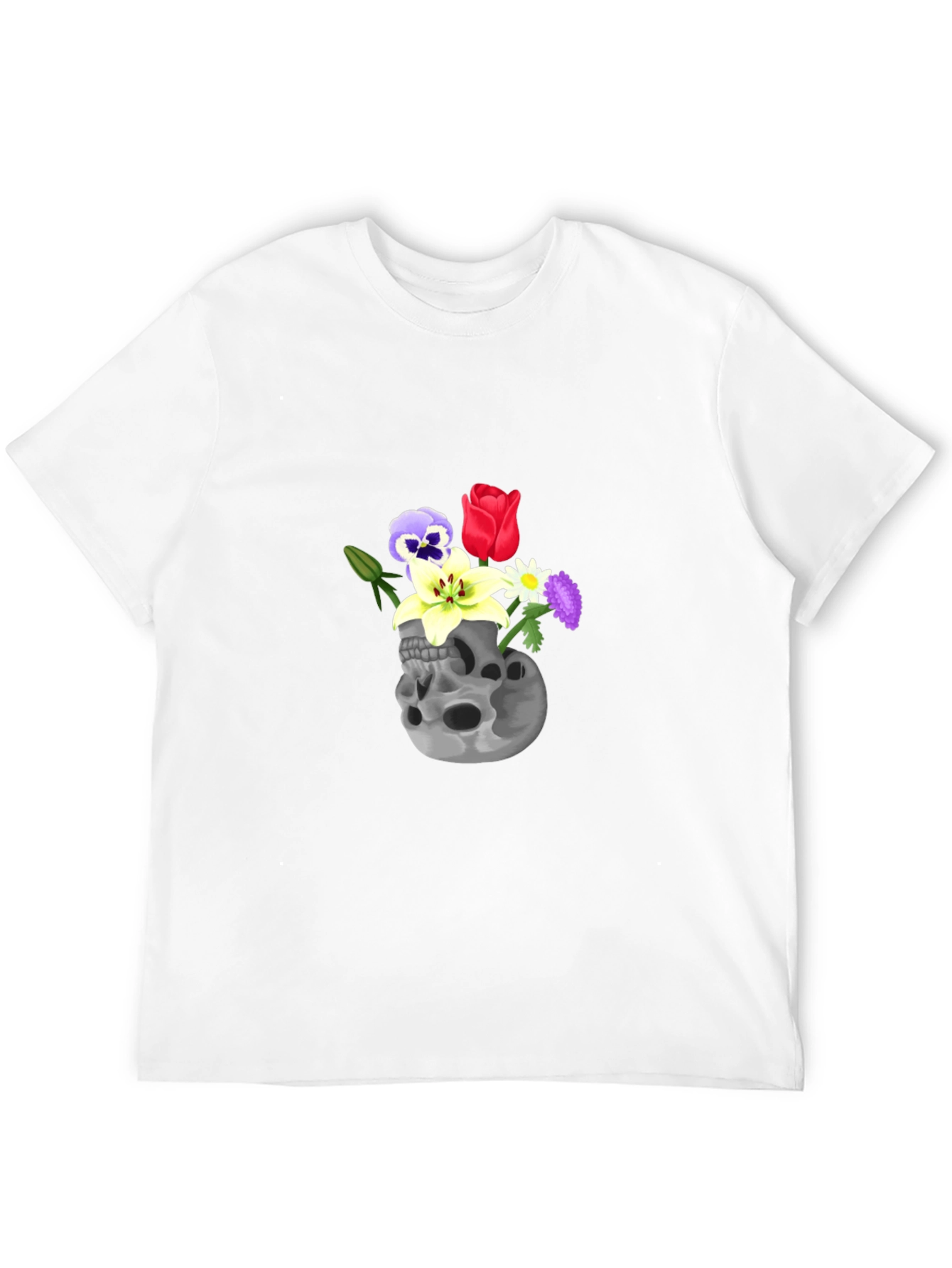 Black Skull & Flowers Graphic Tee - Black Cotton T-Shirt view 12