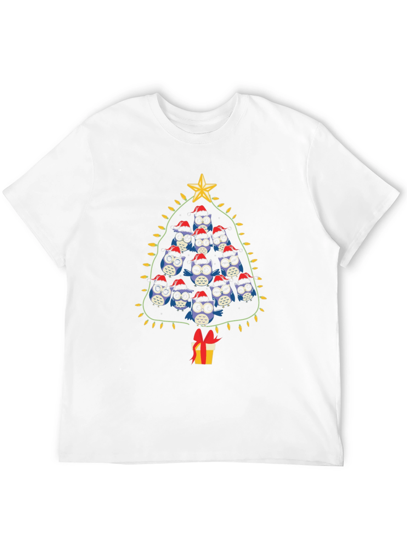 Black Festive Owl Christmas Tree T-Shirt view 12