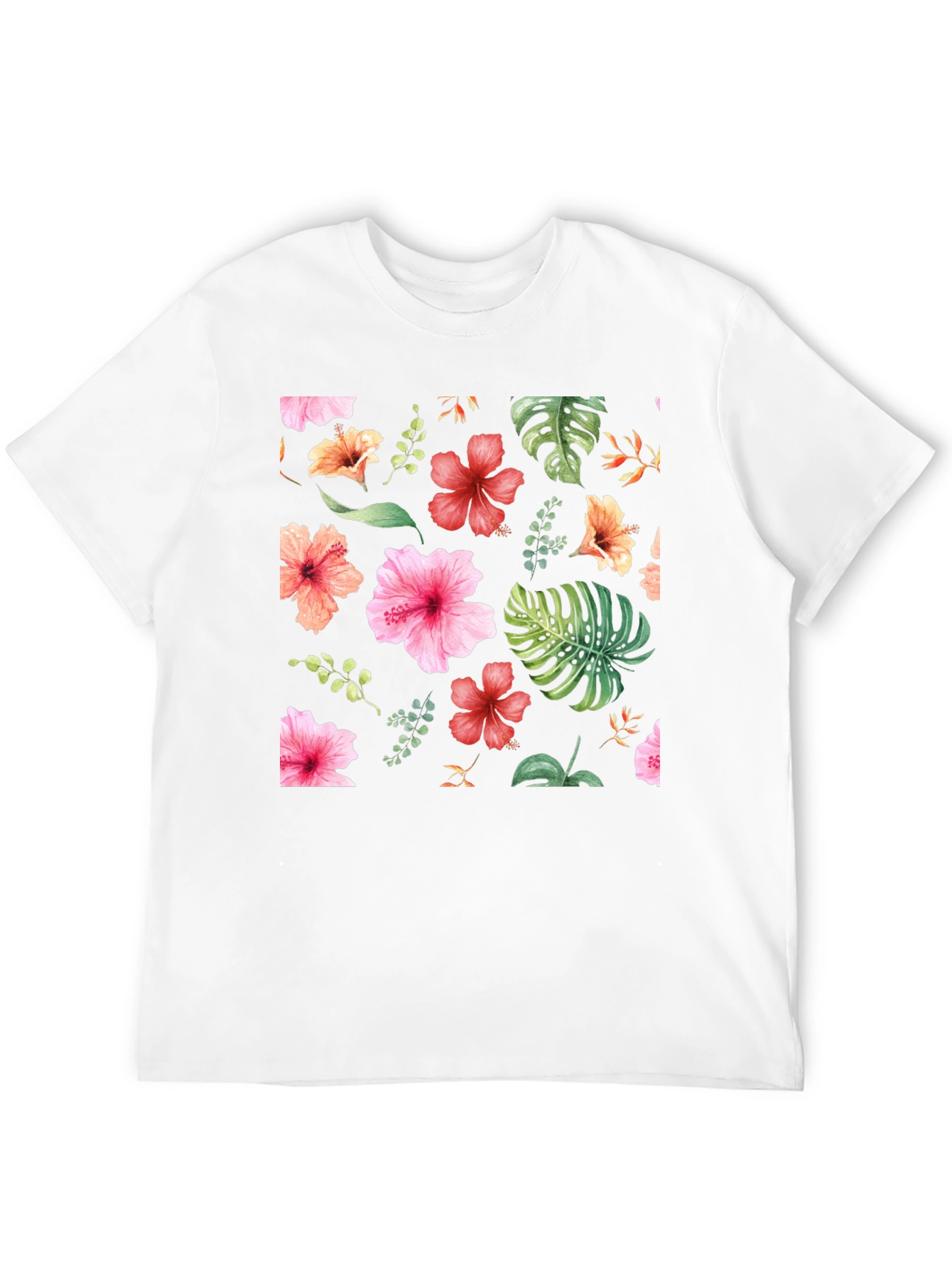 Floral Print Black T-Shirt - Tropical Style - 12