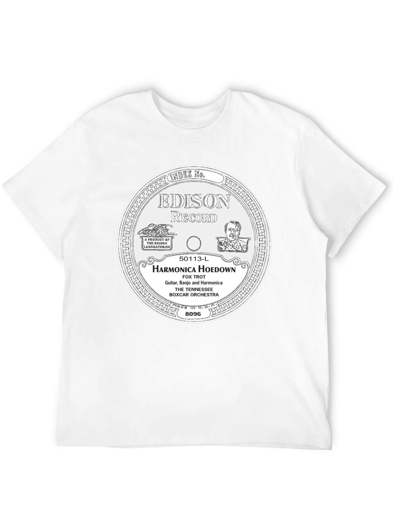 Black Edison Record Harmonica Hoedown T-Shirt view 12