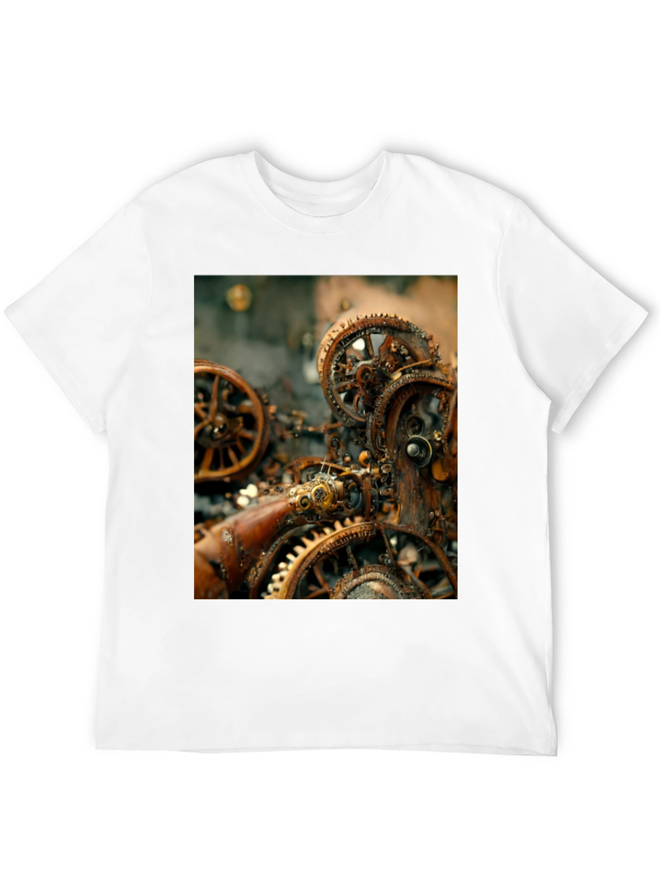 Black Steampunk Gears Graphic Tee - Black Cotton T-Shirt view 12