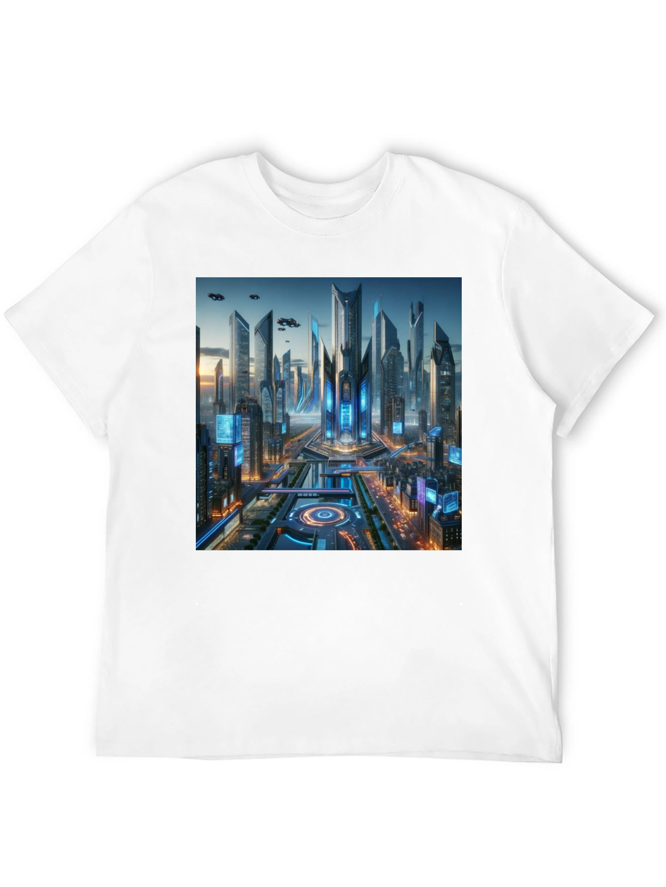Black Futuristic Cityscape Graphic Black T-Shirt view 12