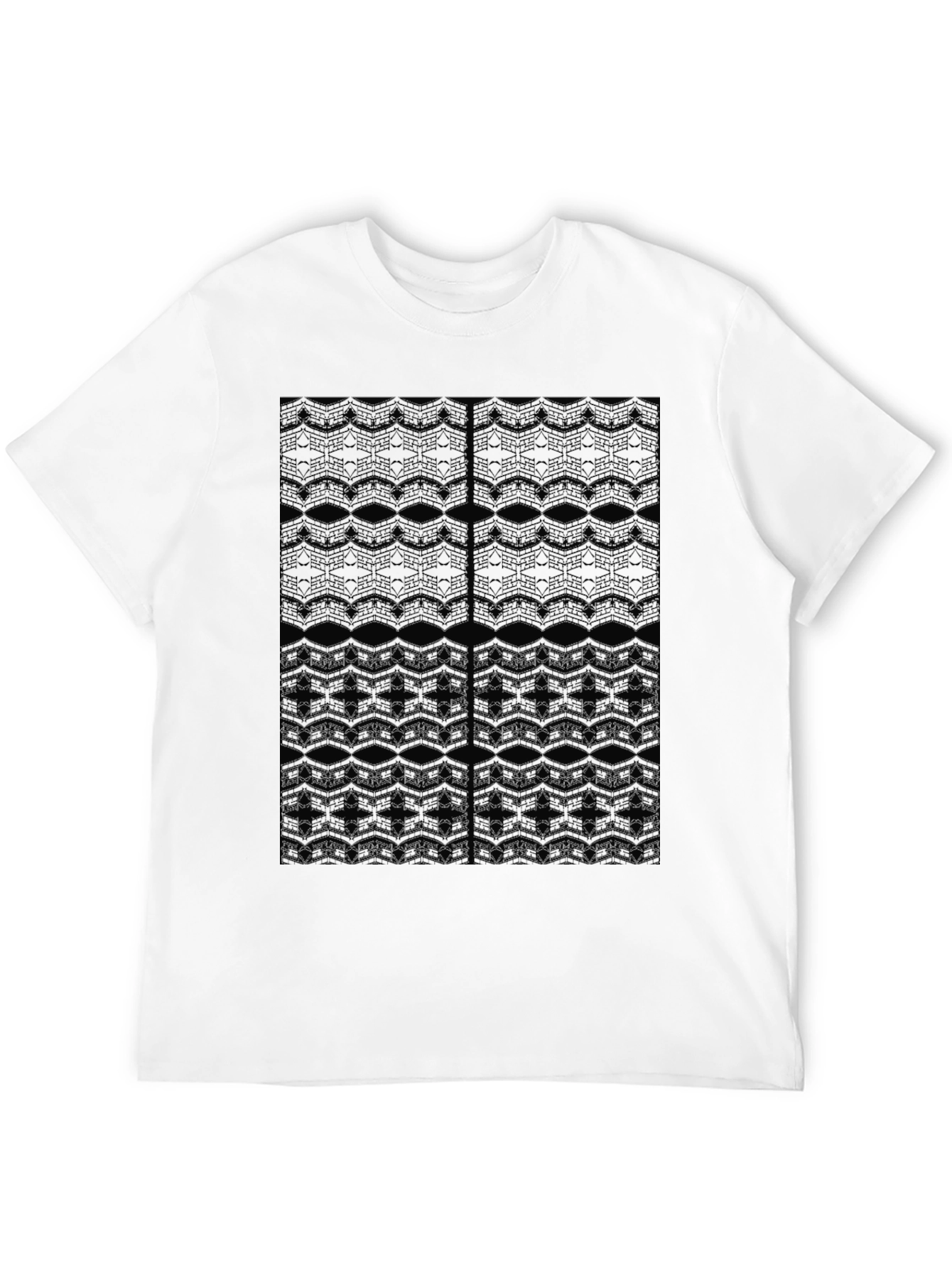 Black Men's Black Patterned Crew Neck T-Shirt view 12