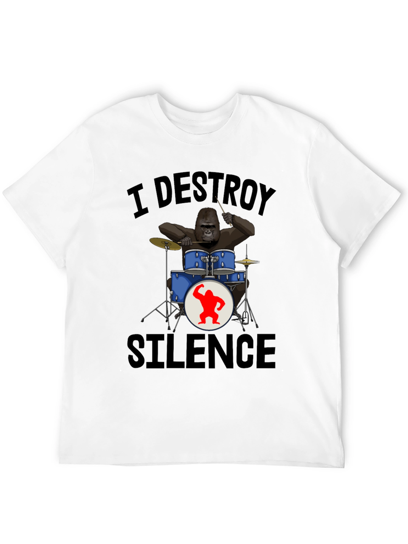 Black I Destroy Silence Gorilla Drummer T-Shirt view 12