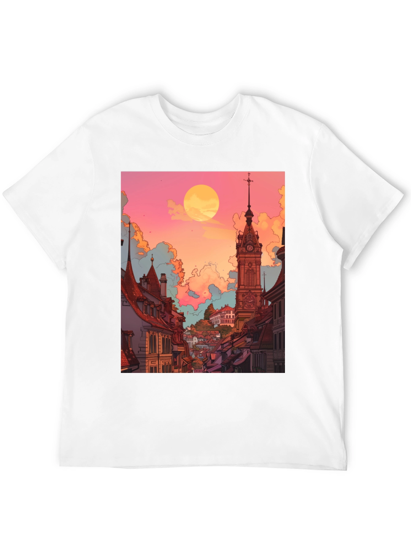 Black Retro Cityscape Graphic Tee - Unisex Black T-Shirt view 12