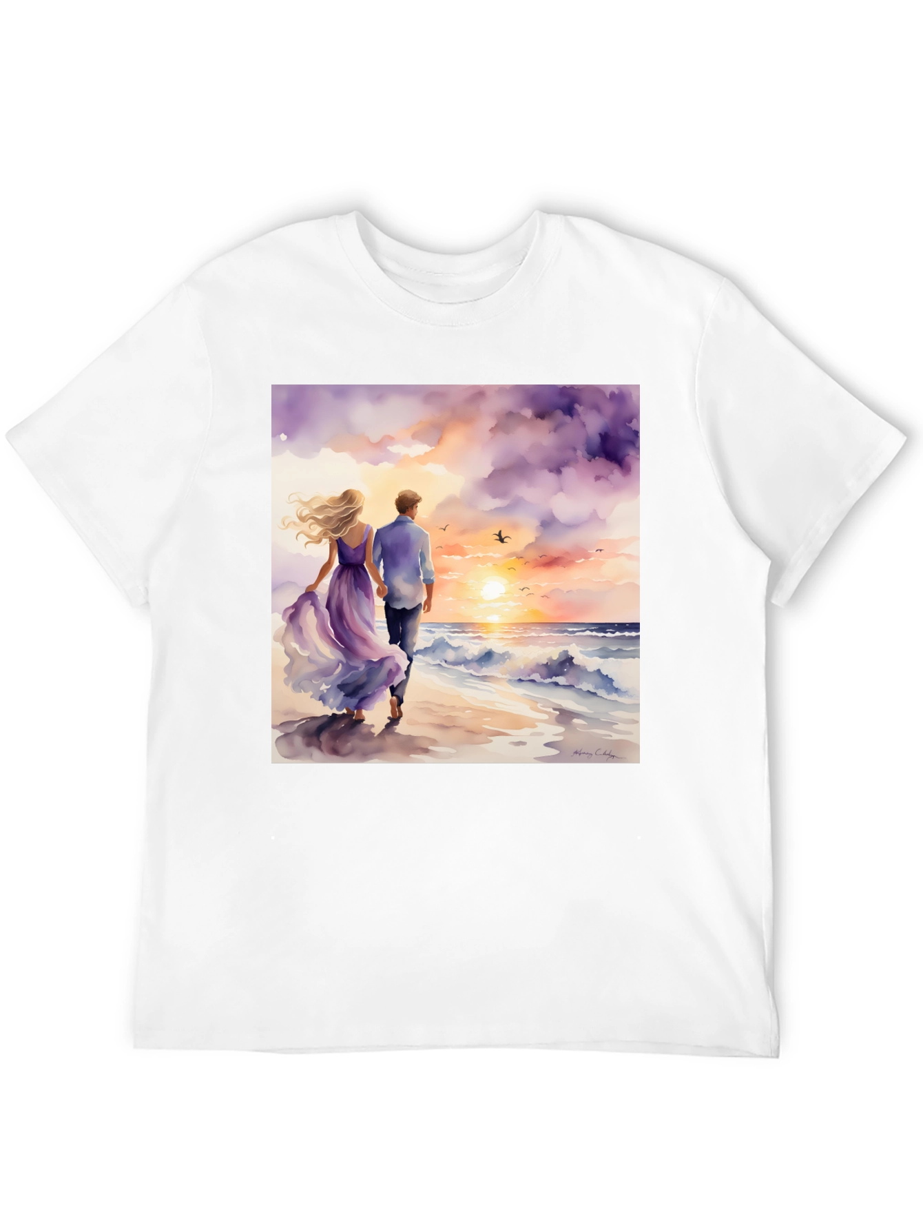 Black Romantic Sunset Couple T-Shirt view 12