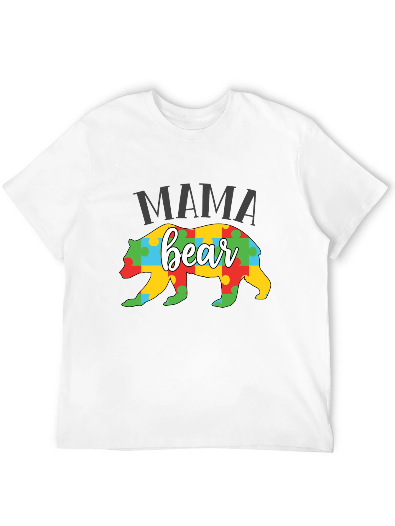 Black Mama Bear Puzzle Piece Autism Awareness T-Shirt view 12