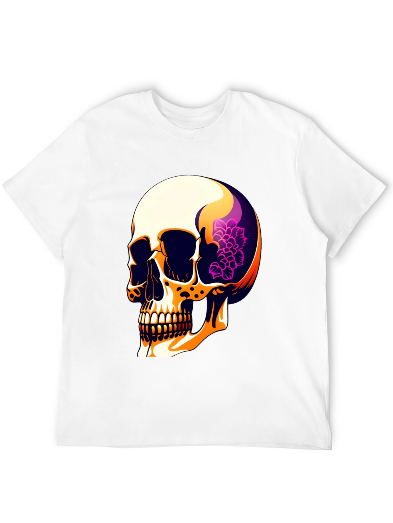 Black Skull & Floral Graphic Print Men's T-Shirt view 12