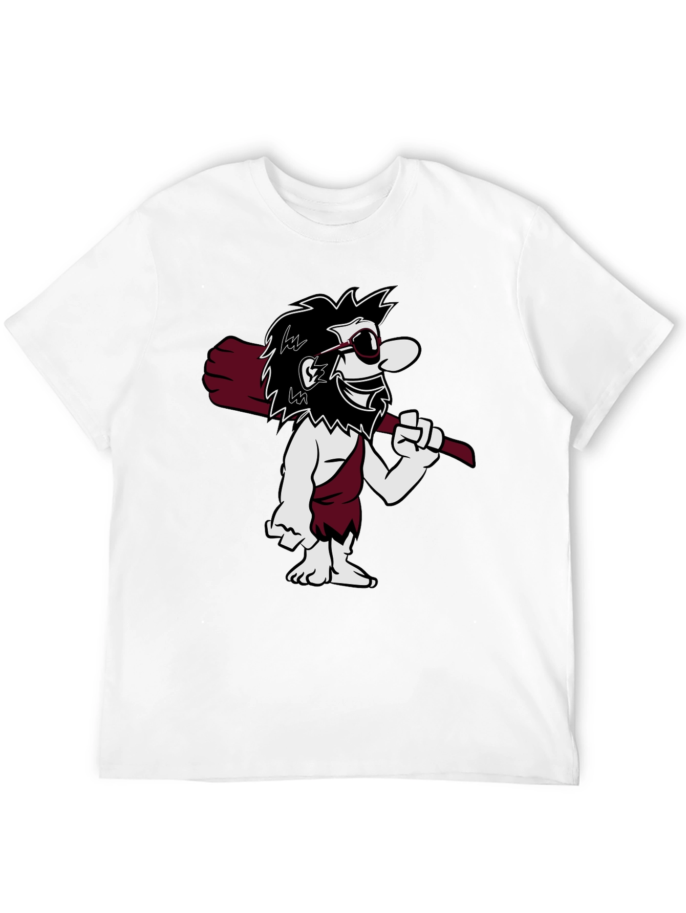 Black Cool Caveman Cartoon Graphic Tee - Black view 12