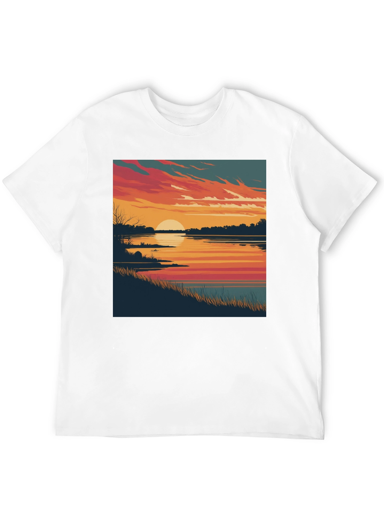 Black Sunset Lake Graphic Tee - Black Cotton Blend Comfort view 12
