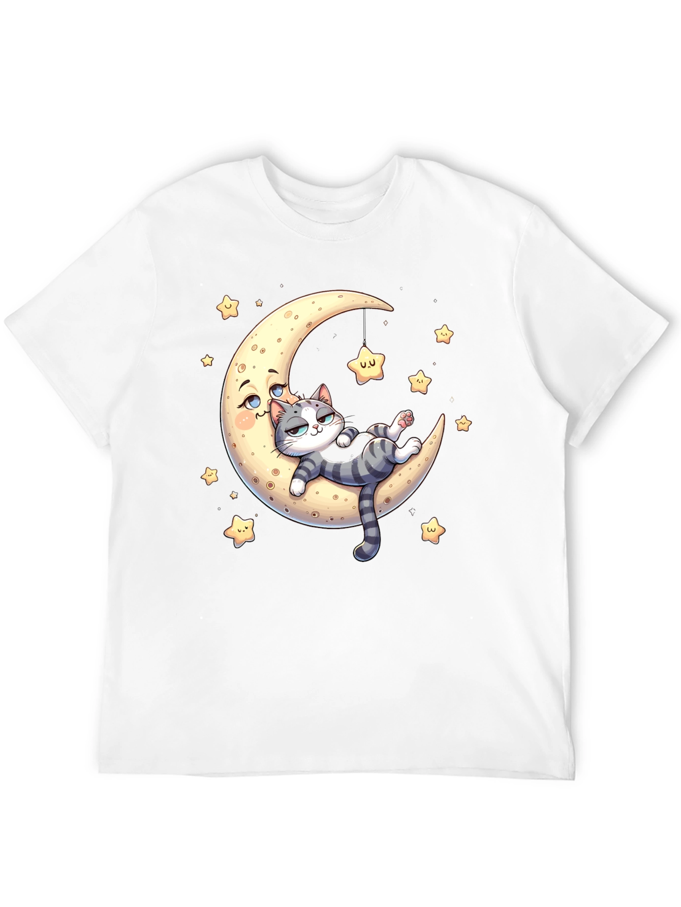 Black Cute Cat Moon Graphic T-Shirt view 12