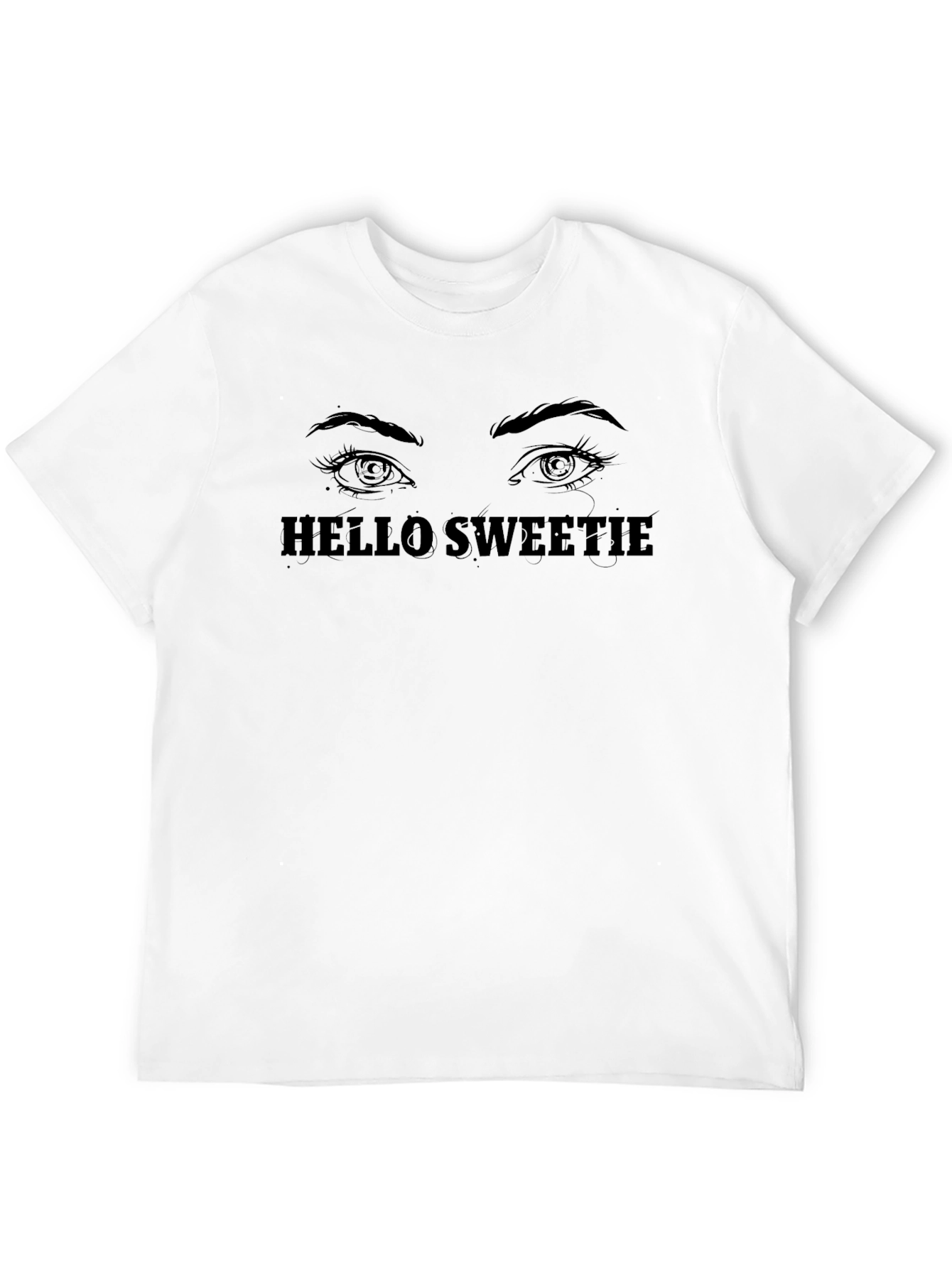 Black Hello Sweetie T-Shirt - Graphic Tee, Eyes Design, Black view 12