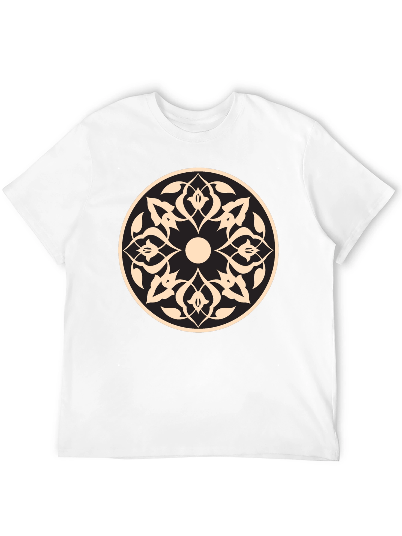 Black Black T-Shirt with Beige Geometric Mandala Design view 12