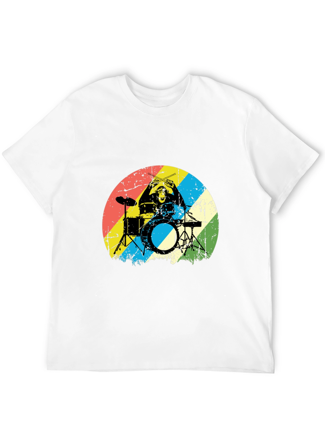Black Monkey Drummer Graphic Tee - Retro Style Black T-Shirt view 12