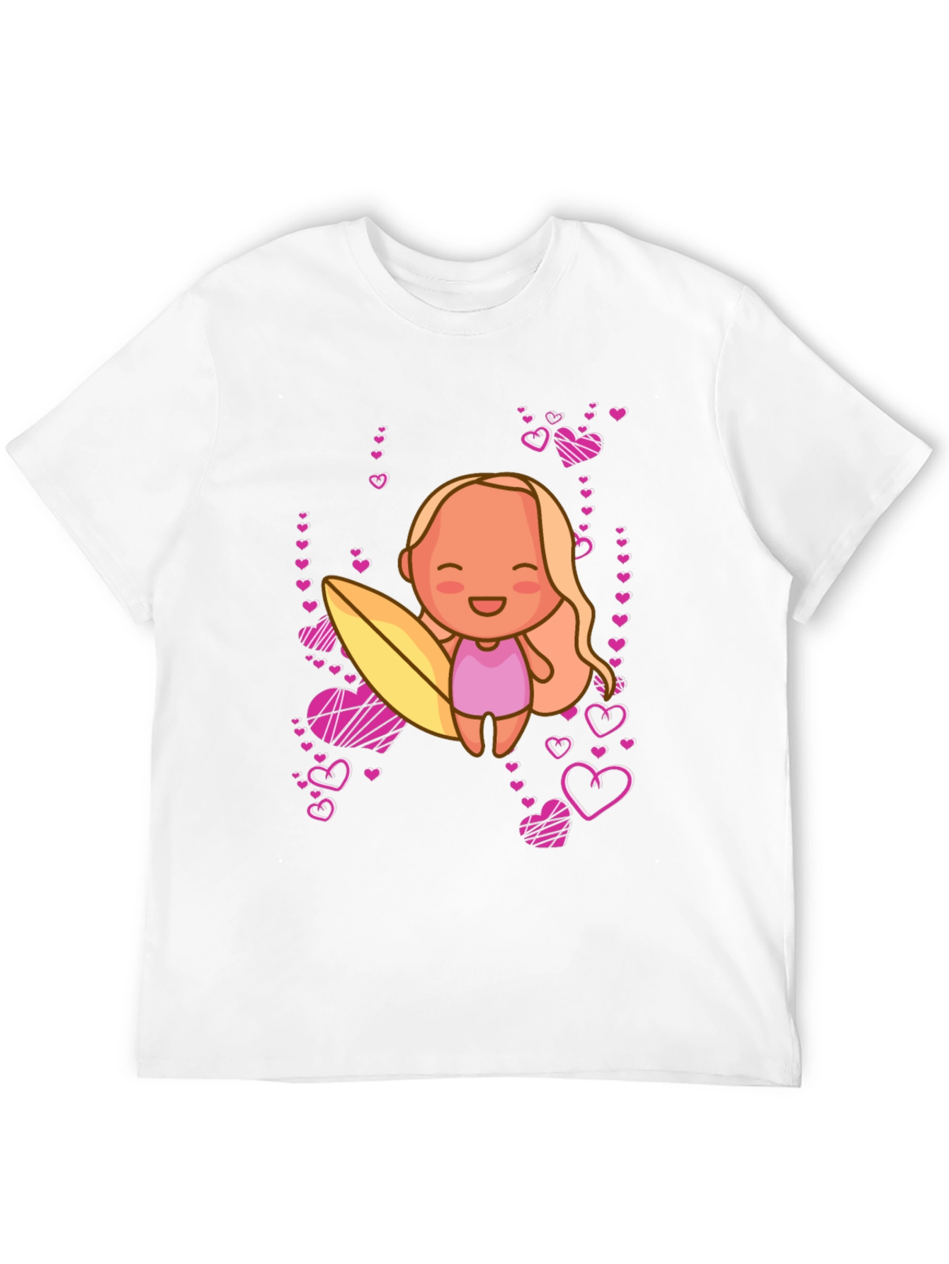 Black Cute Surfer Girl with Hearts Black T-Shirt view 12