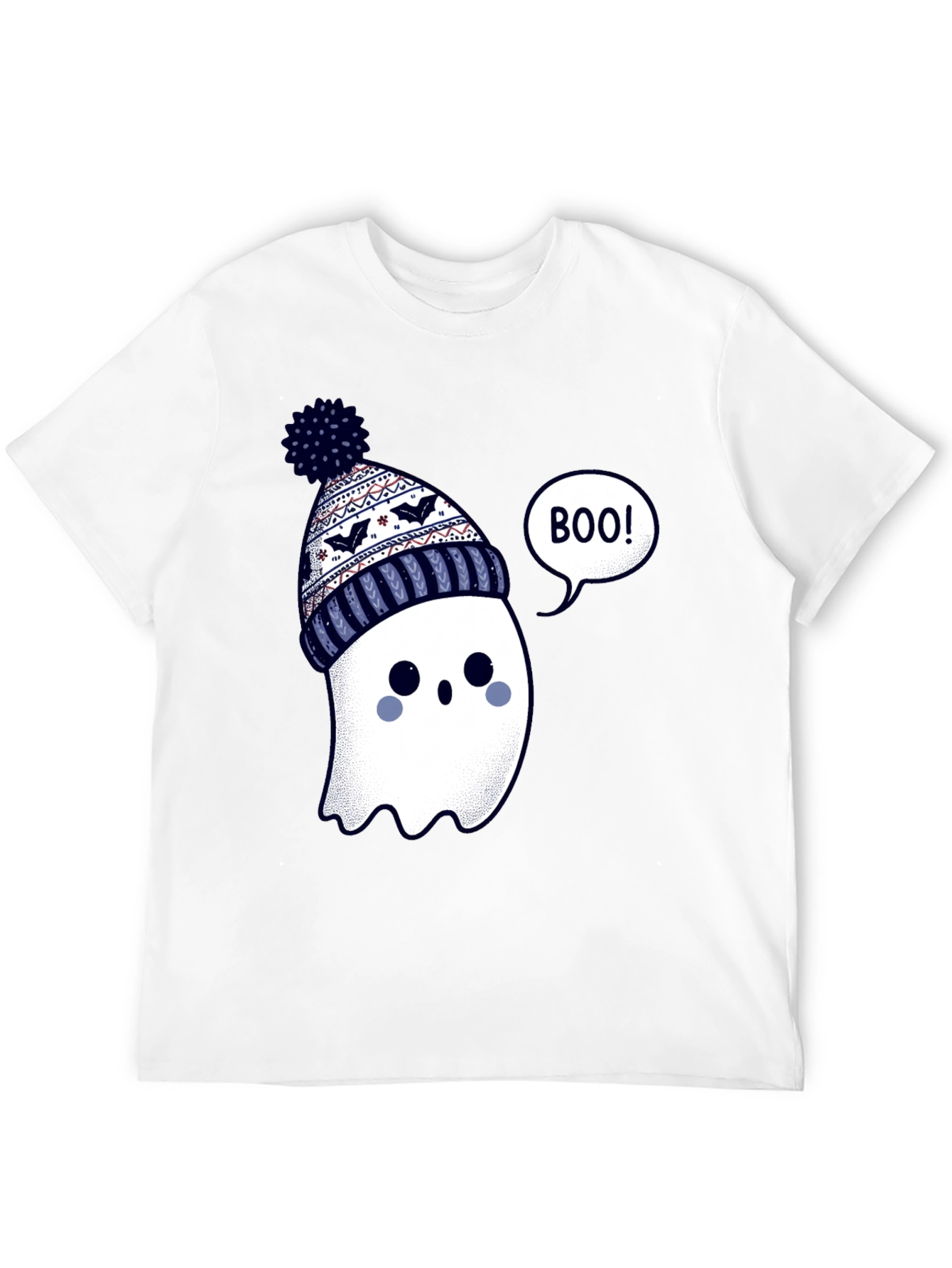 Black Cute Ghost in Beanie T-Shirt - Halloween Style view 12