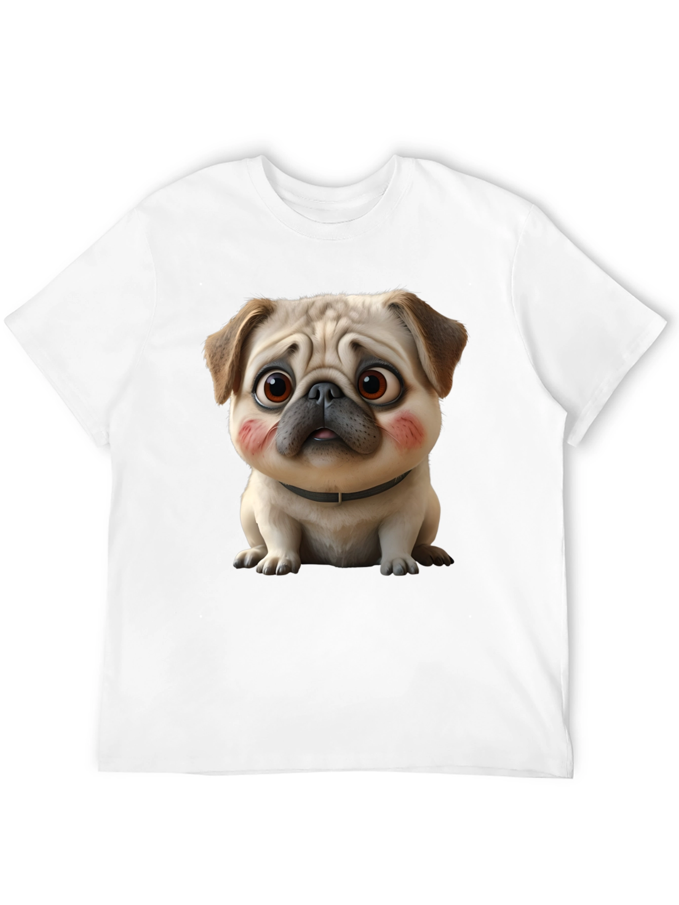 Black Cute Cartoon Pug Dog Black T-Shirt view 12