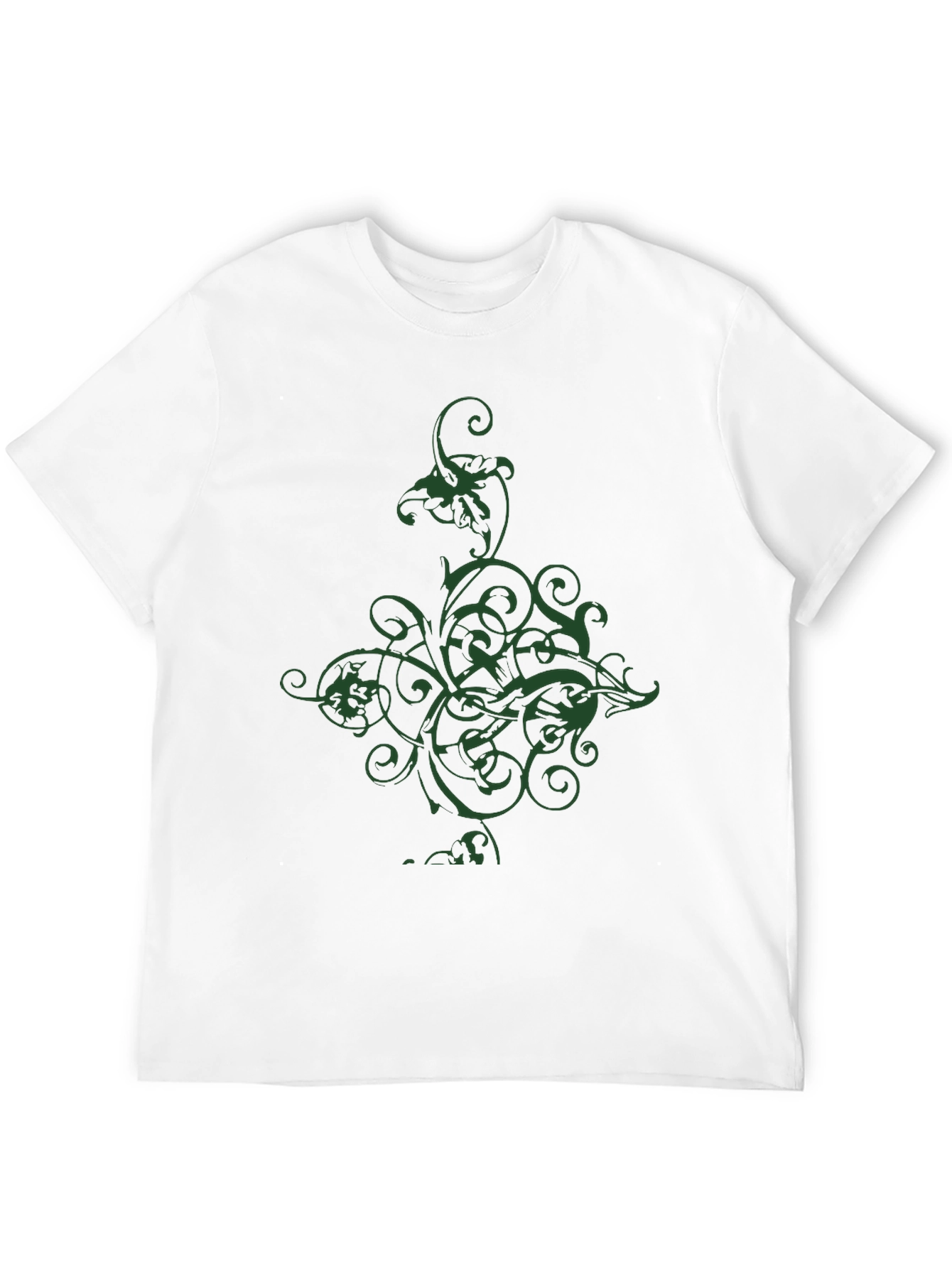 Black Men's Black T-Shirt with Green Floral Graphic view 12