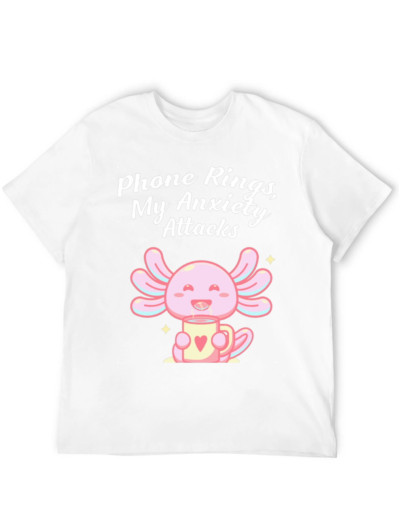 Black Anxiety Axolotl T-Shirt - Phone Rings, My Anxiety Attacks view 12