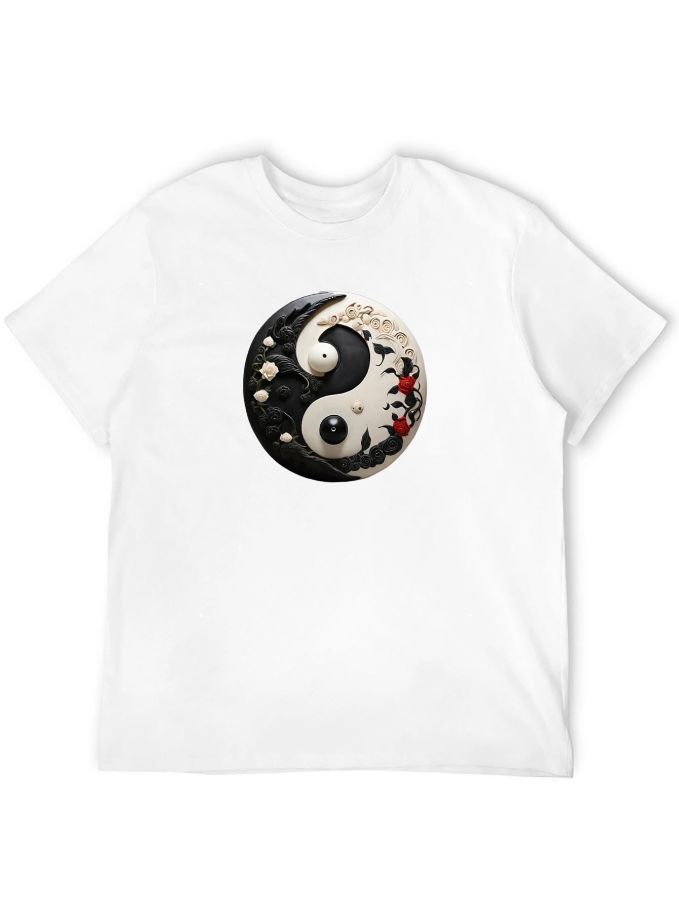 Black Yin Yang Floral Graphic Black T-Shirt view 12