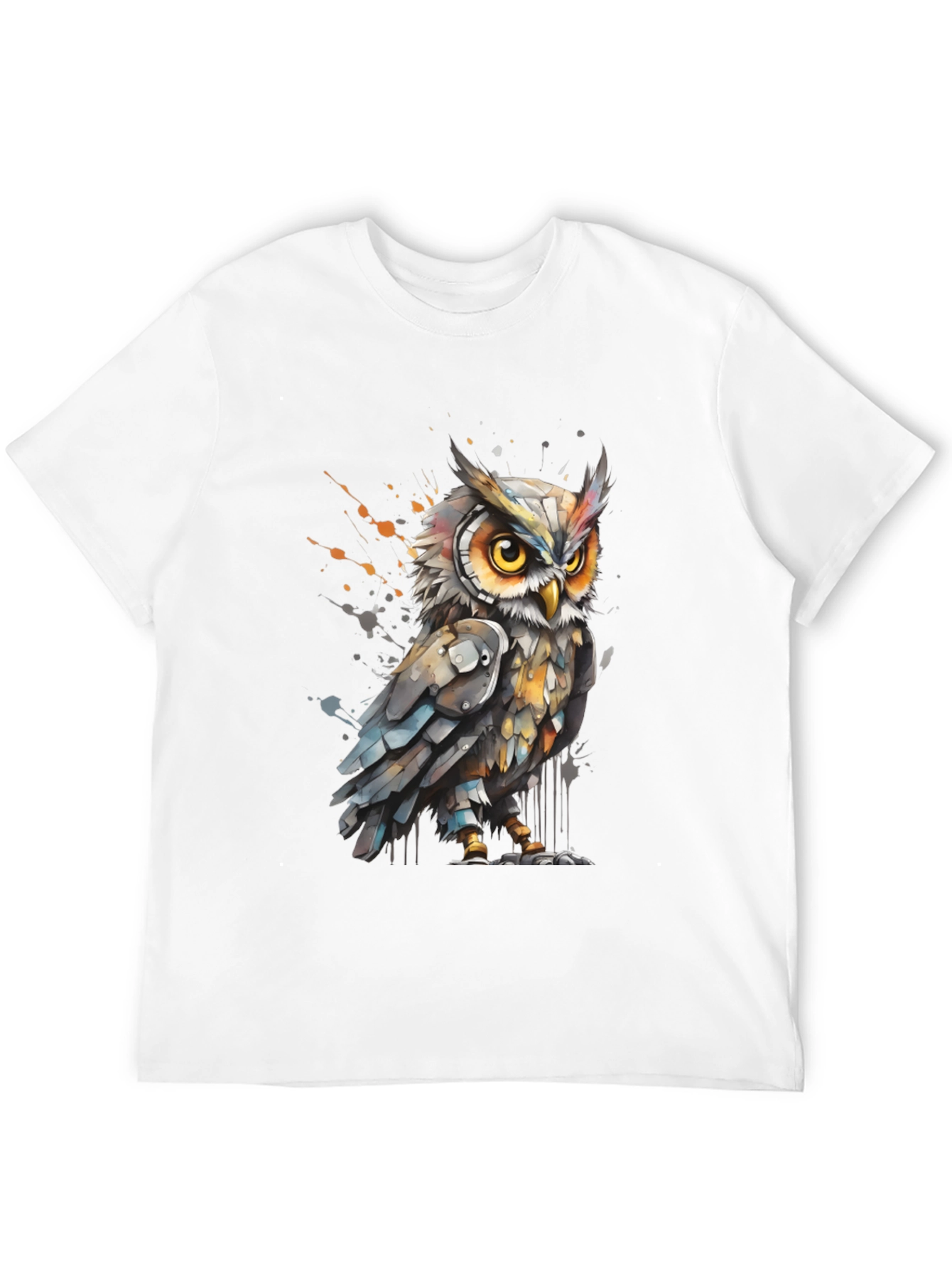 Black Artistic Owl Graphic Tee - Cool Bird T-Shirt view 12