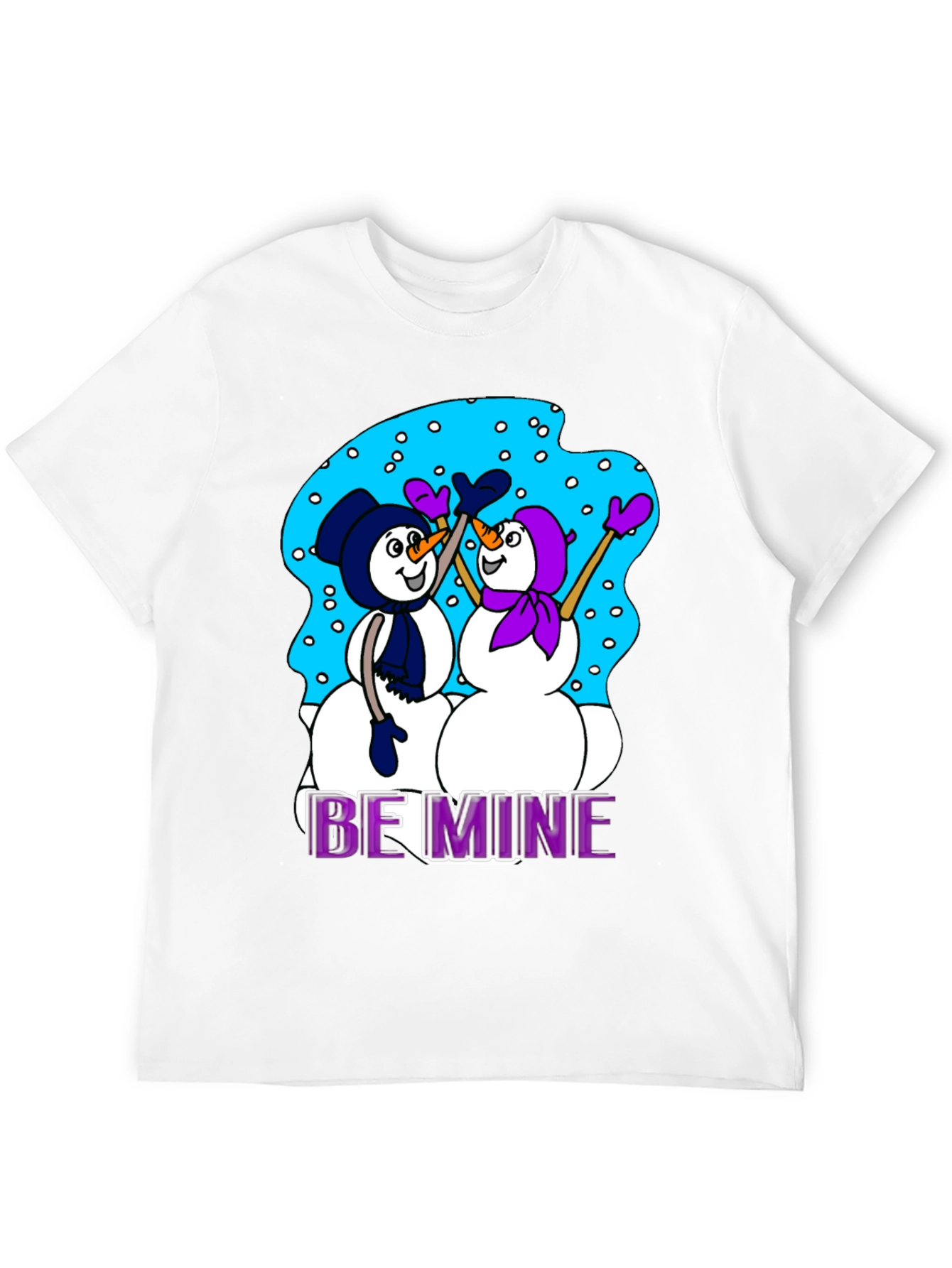 Black Snowman T-Shirt: "Be Mine" Valentine's Day Black Tee view 12