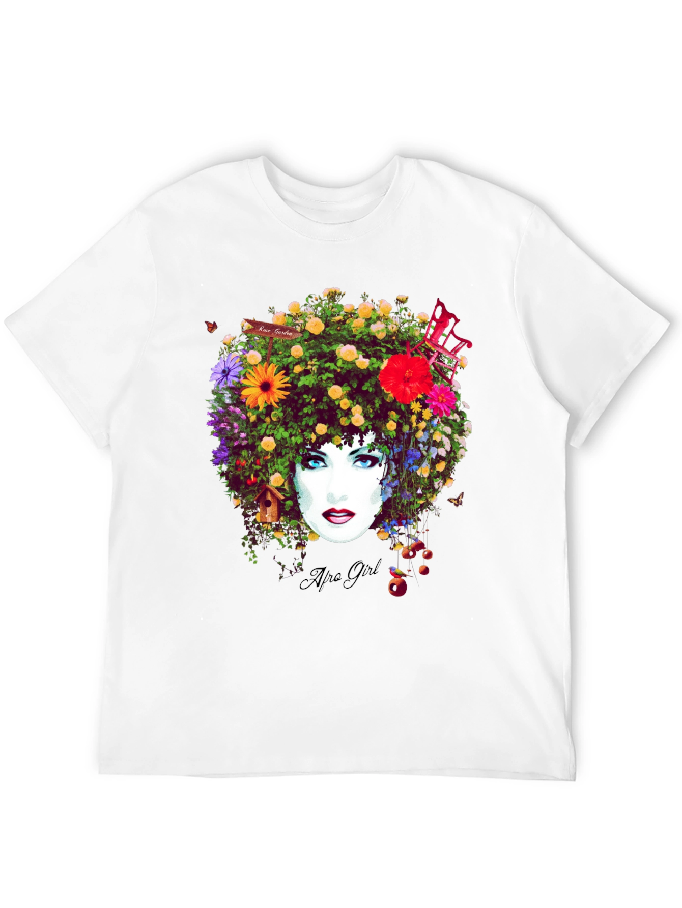 Black Floral Afro Girl Graphic Tee - Unique Design view 12