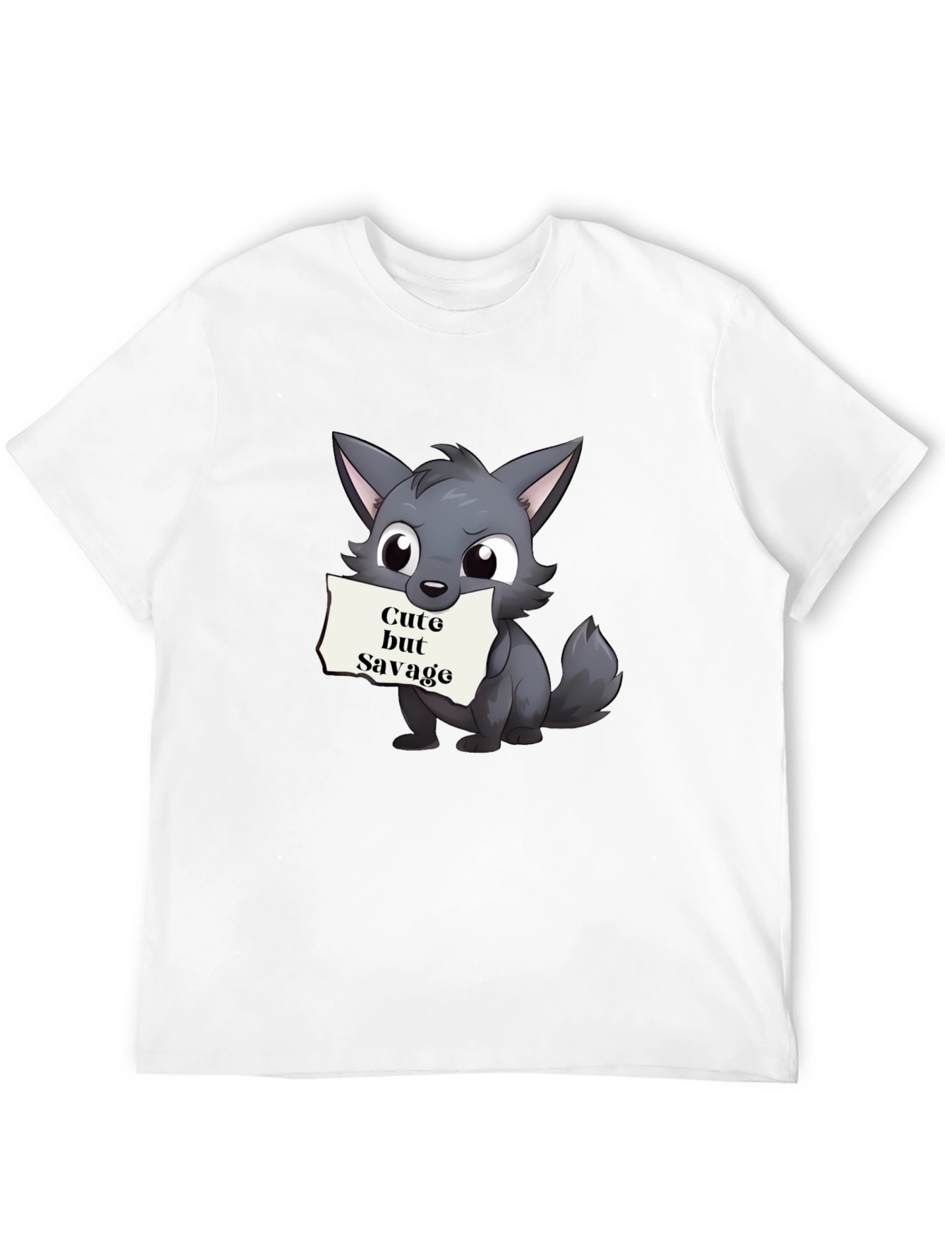 Black Cute but Savage Cartoon Wolf Black T-Shirt view 12